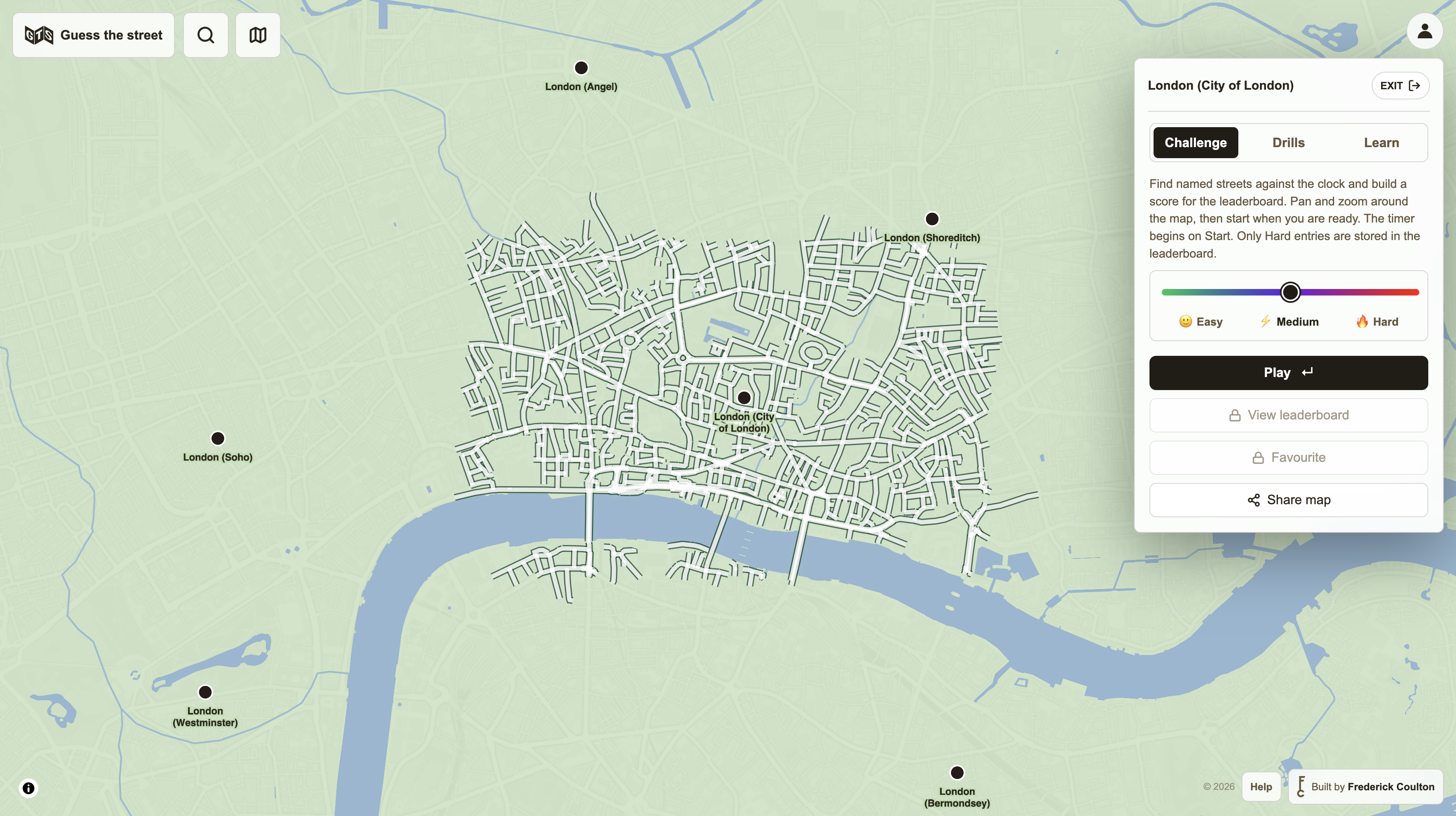 Guess the Street map showing playable locations across the UK and Ireland